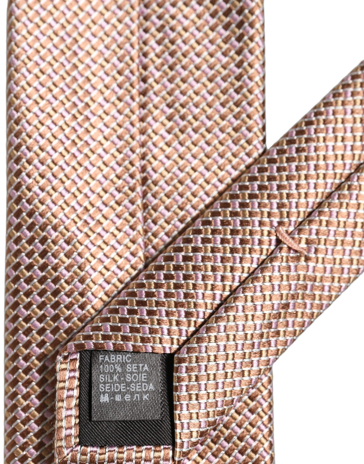 Men Brown Silk Micro Checked Adjustable Tied Necktie Tie