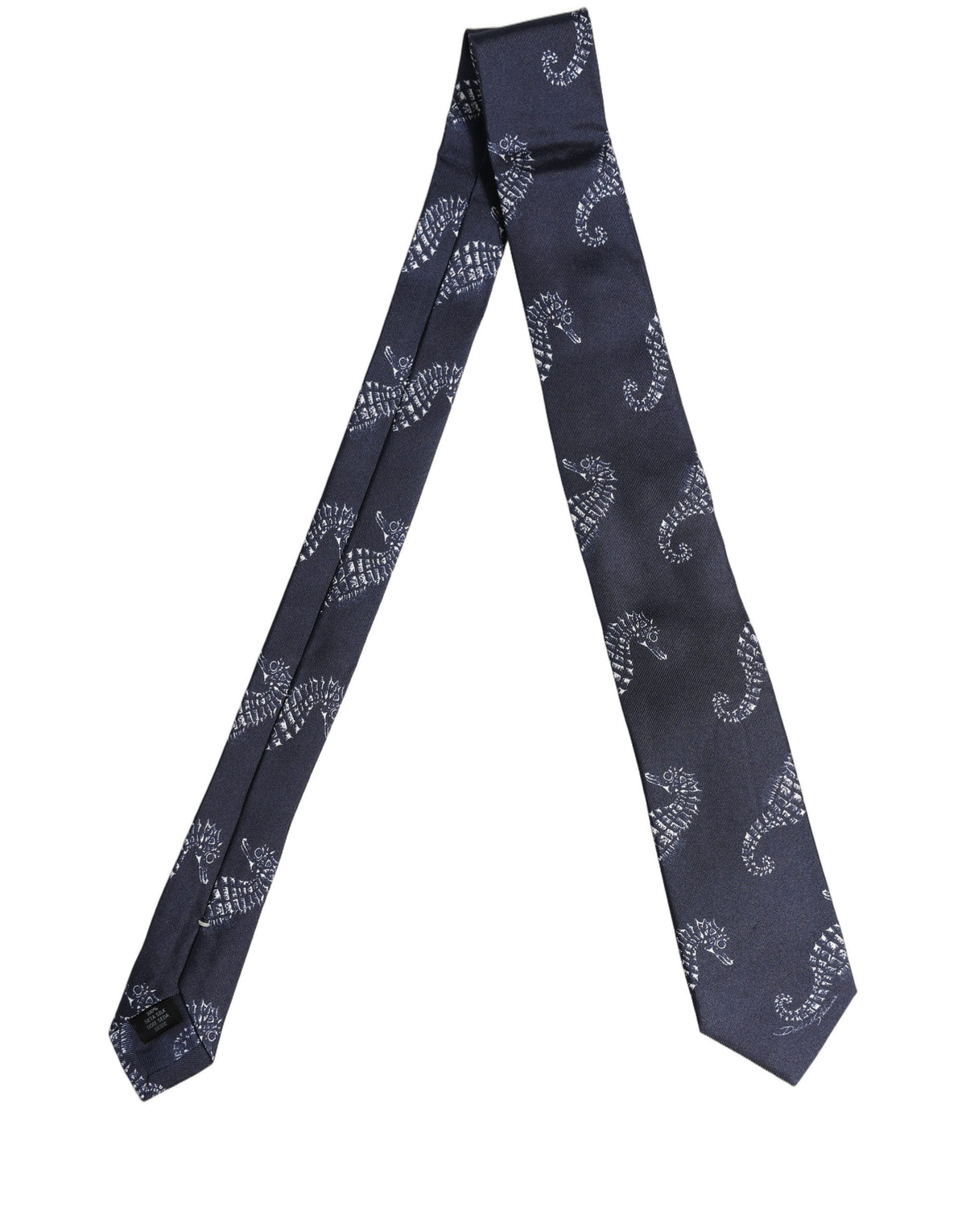 Dark Blue Silk Seahorse Print Adjustable Tied Necktie Tie