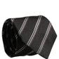Men Black Silk Stripes Adjustable Tied Necktie Tie