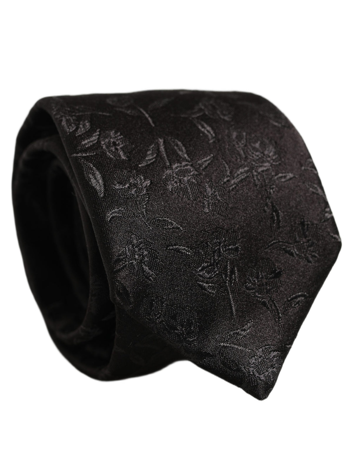 Black Silk Floral Jacquard Adjustable Tied Necktie Tie