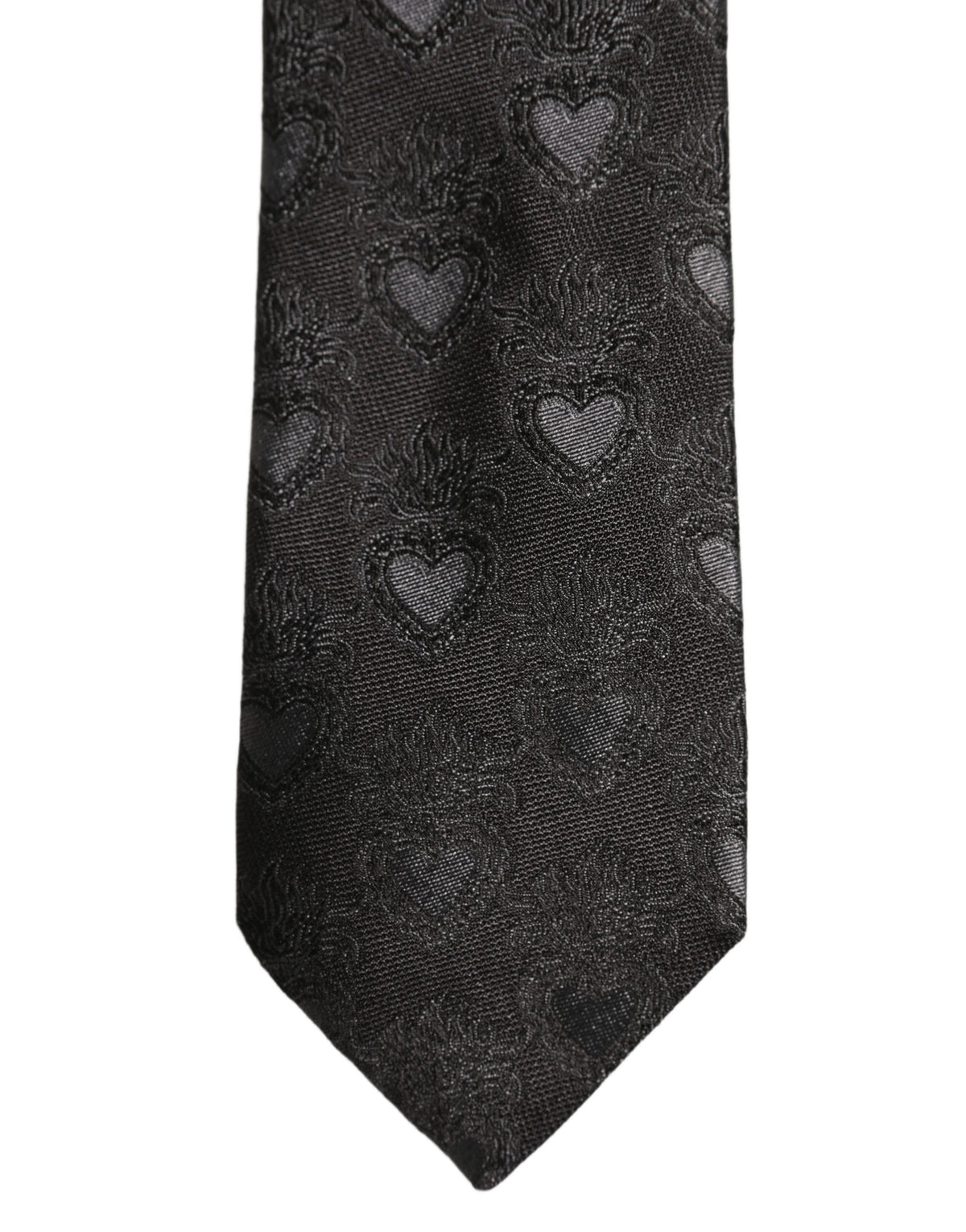 Men Black Silk Sacred Heart Adjustable Tied Necktie Tie