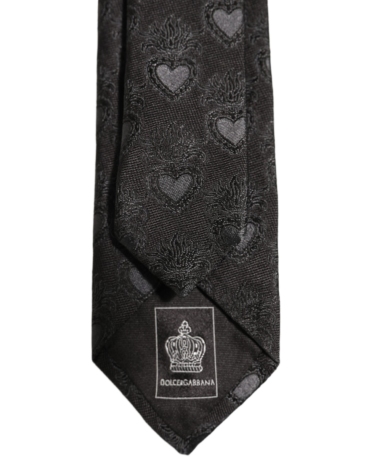Men Black Silk Sacred Heart Adjustable Tied Necktie Tie