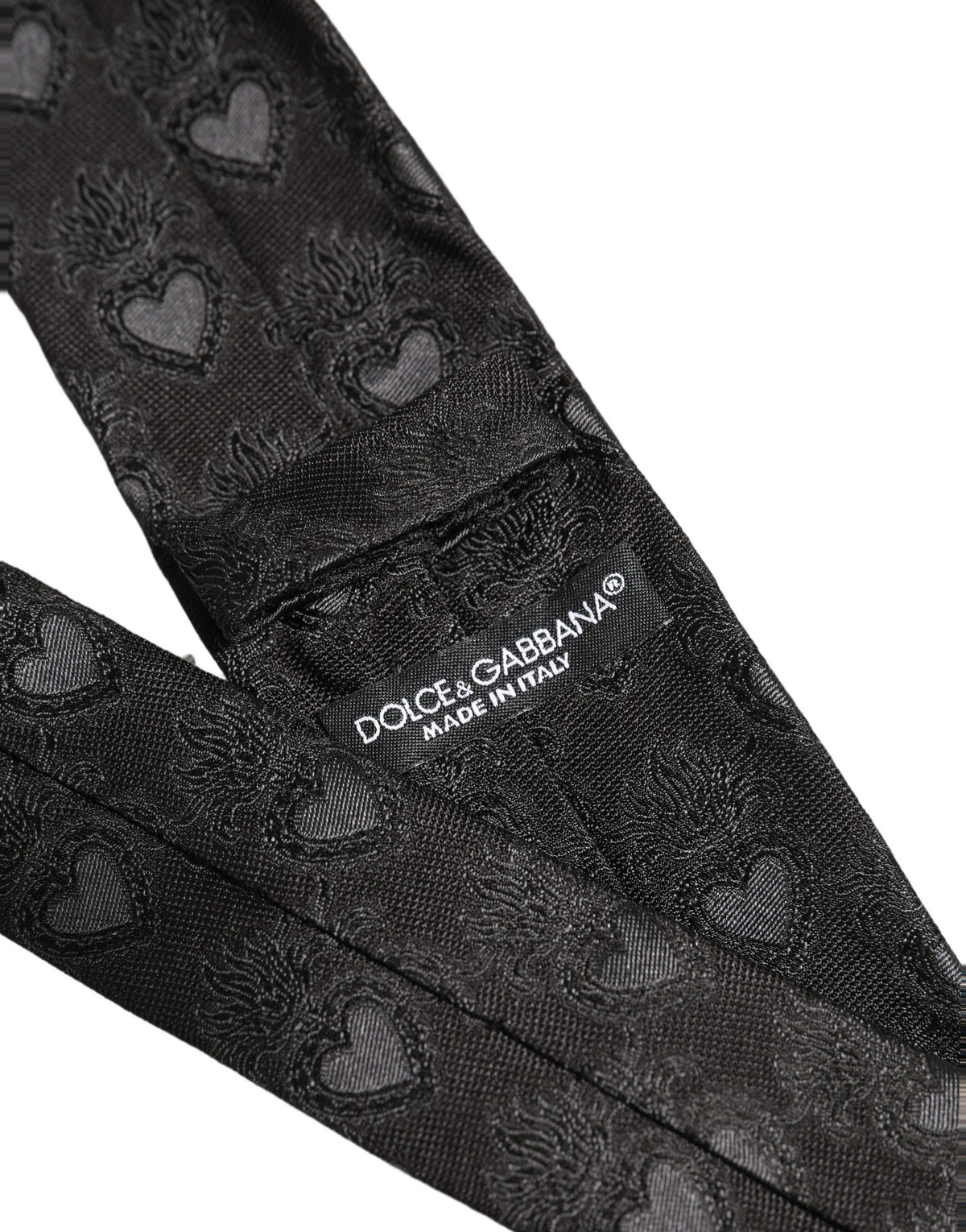 Men Black Silk Sacred Heart Adjustable Tied Necktie Tie