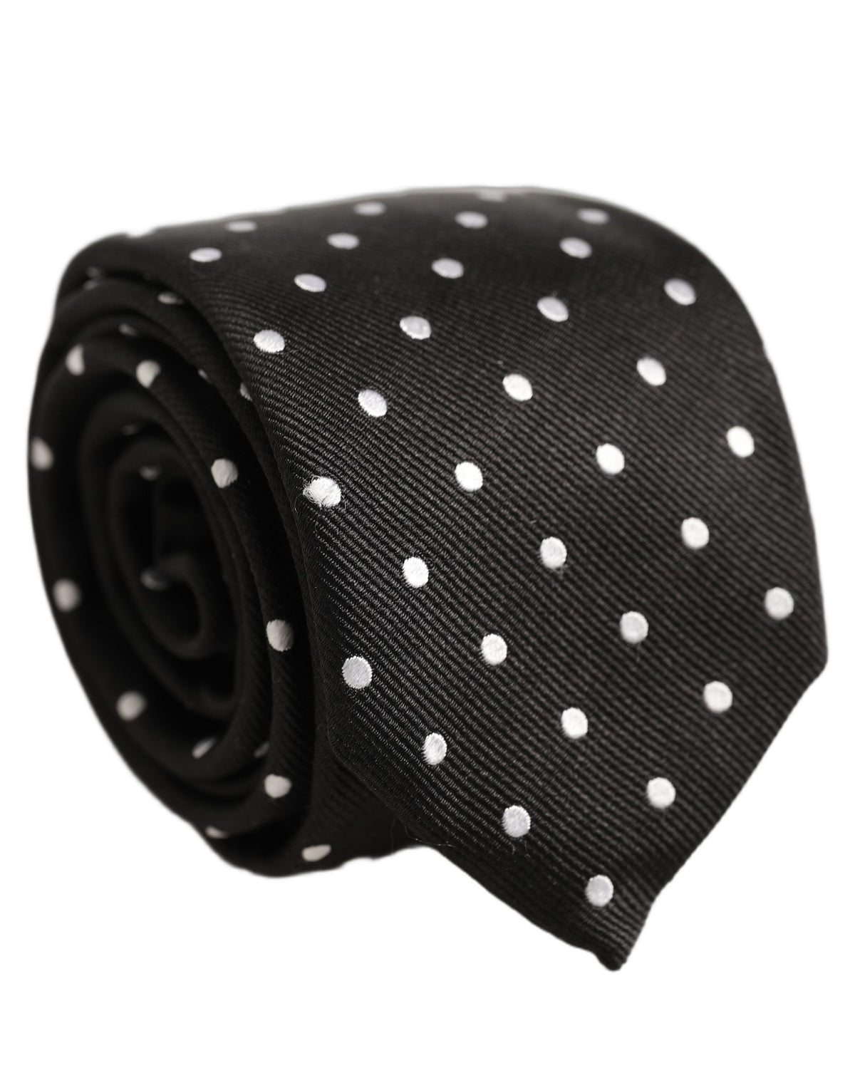 Black White Polka Dots Silk Adjustable Tied Necktie Tie