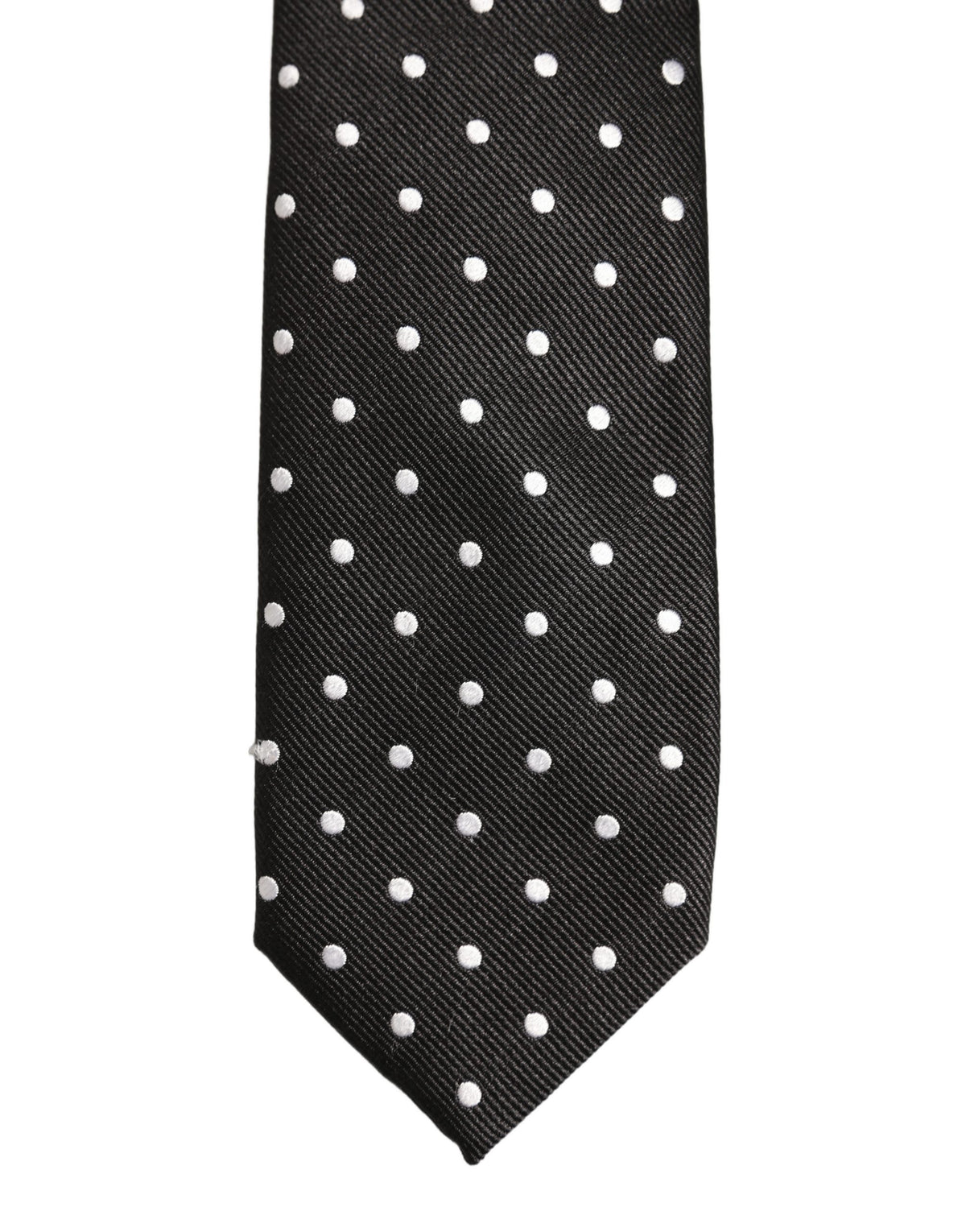 Black White Polka Dots Silk Adjustable Tied Necktie Tie