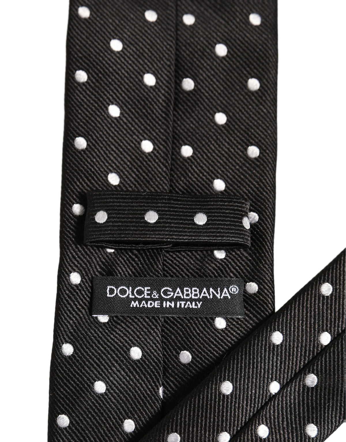 Black White Polka Dots Silk Adjustable Tied Necktie Tie