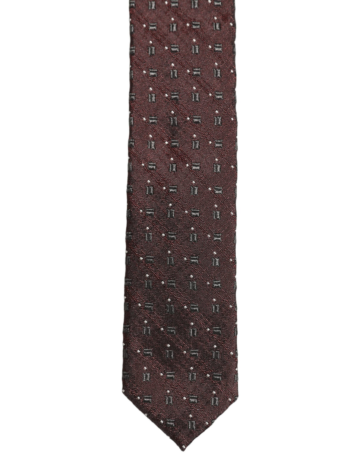 Men Burgundy Geometric Silk Adjustable Tied Necktie Tie