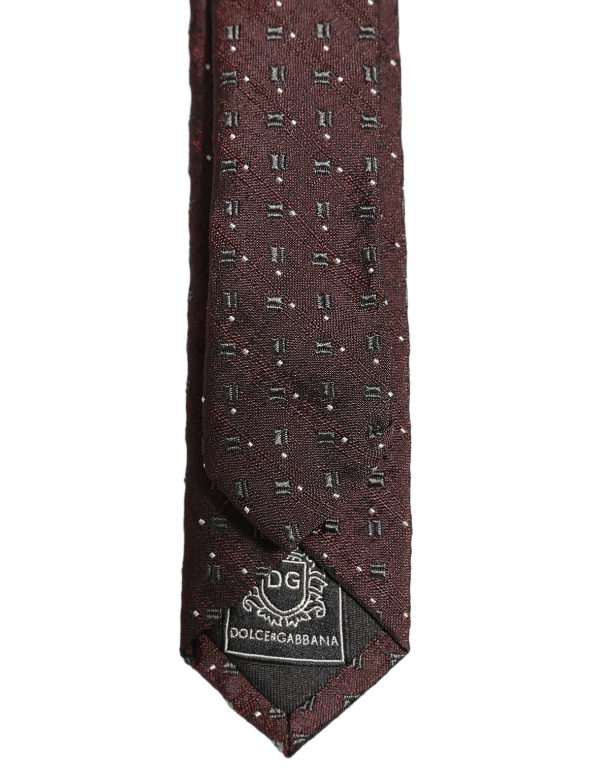 Men Burgundy Geometric Silk Adjustable Tied Necktie Tie