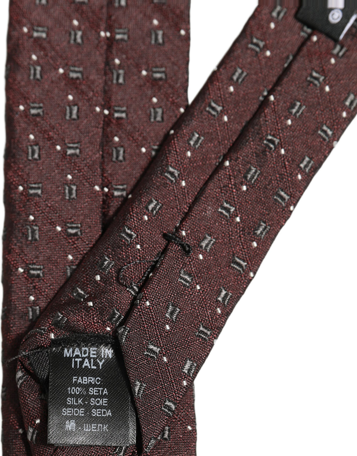 Men Burgundy Geometric Silk Adjustable Tied Necktie Tie