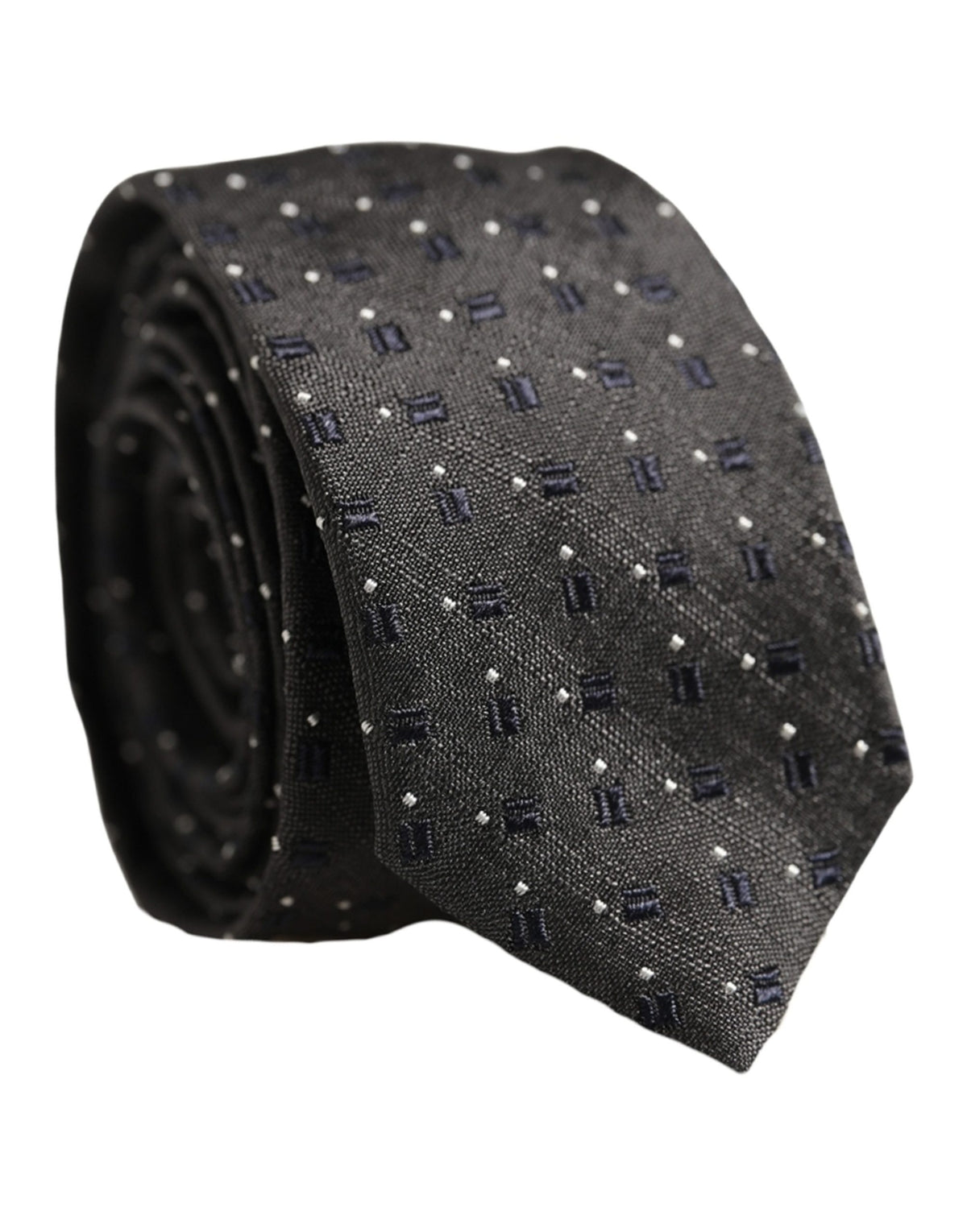 Men Dark Gray Geometric Silk Adjustable Tied Necktie Tie