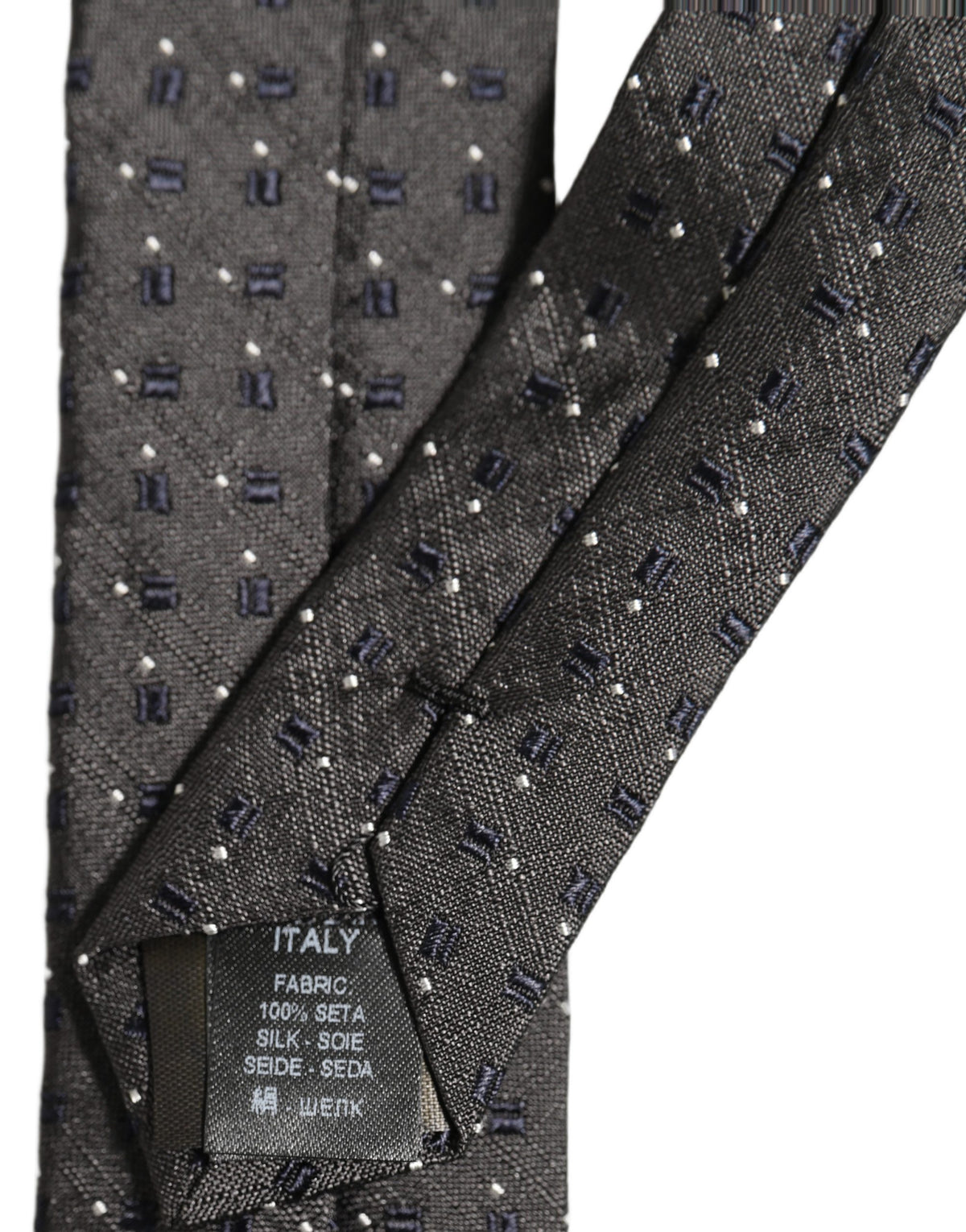 Men Dark Gray Geometric Silk Adjustable Tied Necktie Tie