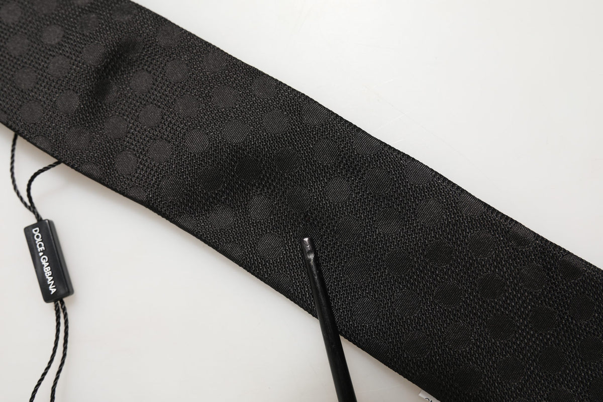 Black Polka Dot Jacquard Silk Adjustable Tied Necktie Tie