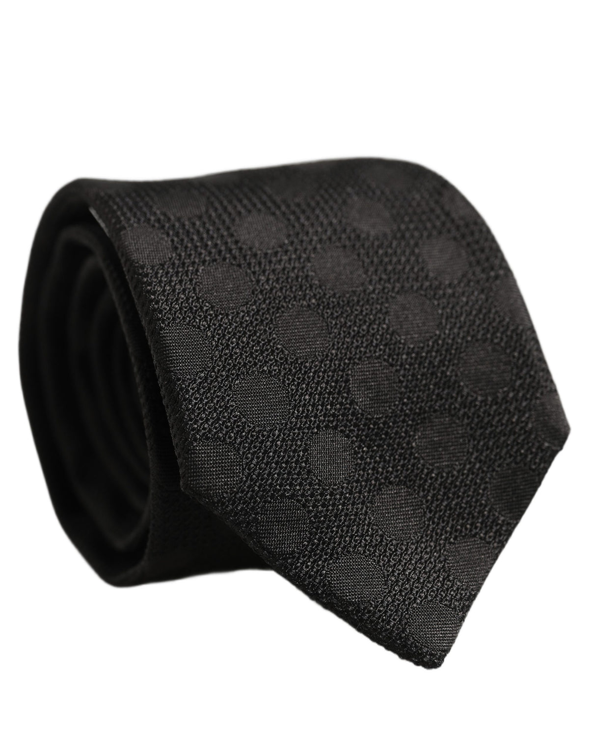 Black Polka Dot Jacquard Silk Adjustable Tied Necktie Tie