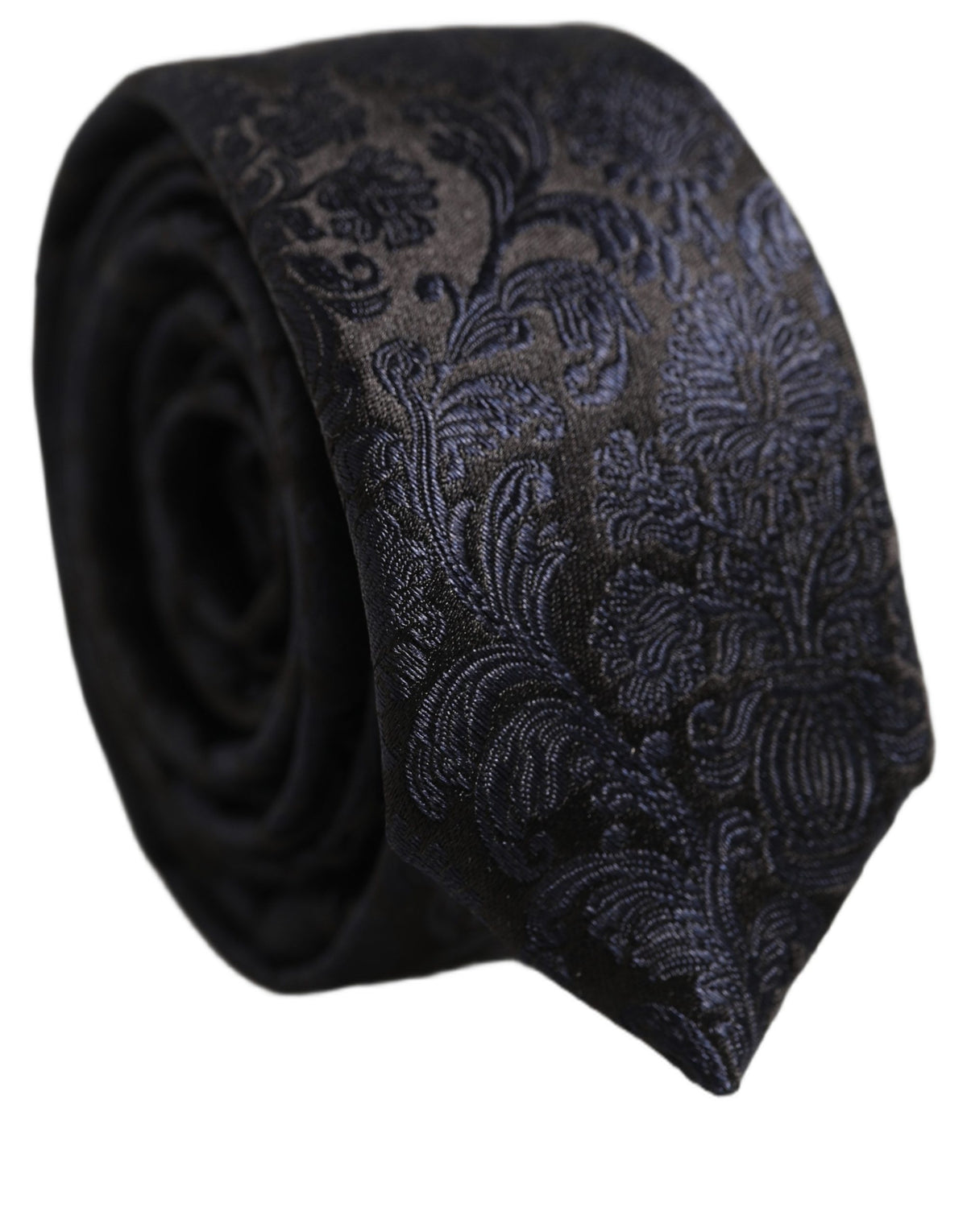 Men Dark Blue Floral Jacquard Adjustable Tied Necktie Tie