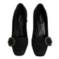 Black Brocade Crystals Heels Pumps Shoes