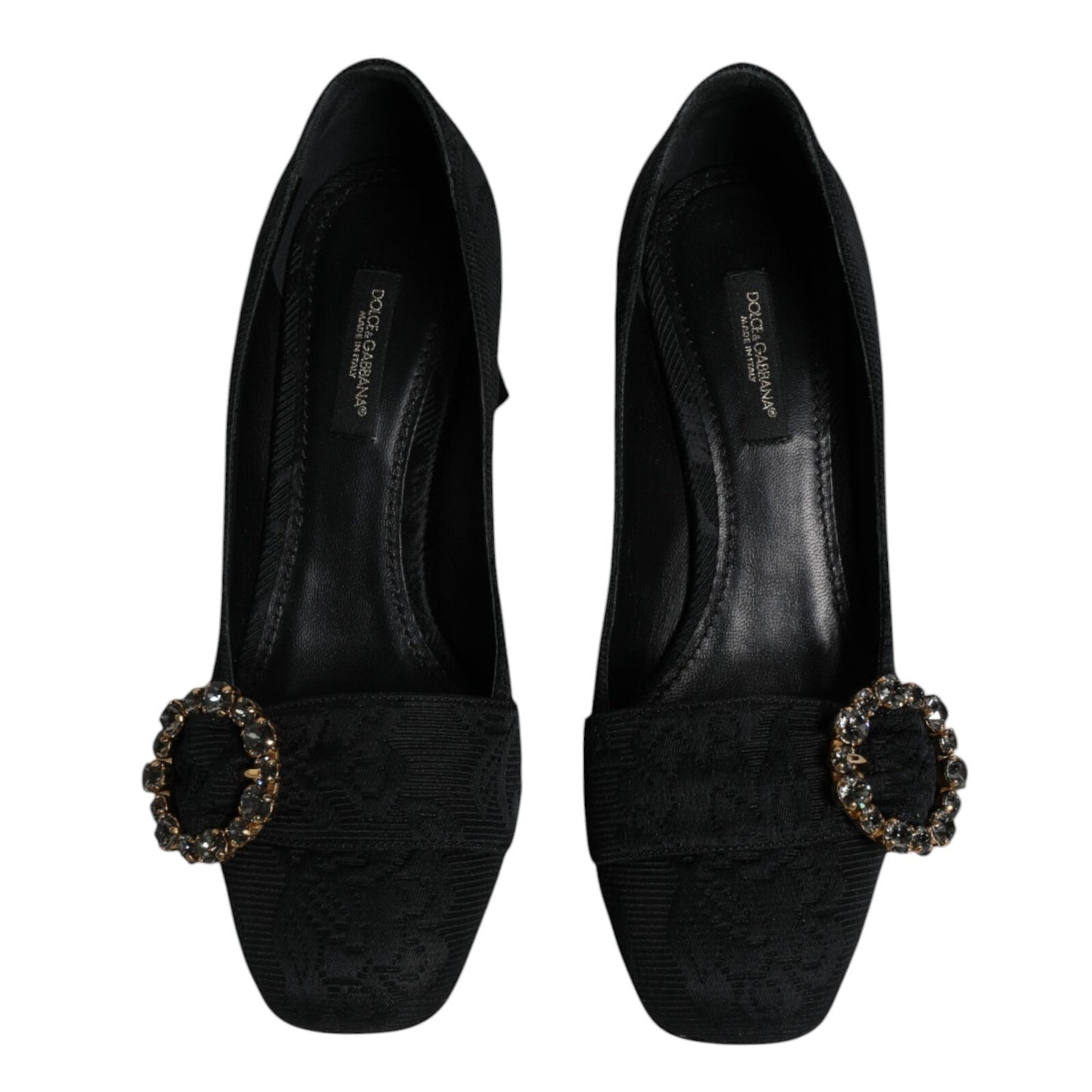 Black Brocade Crystals Heels Pumps Shoes