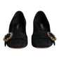 Black Brocade Crystals Heels Pumps Shoes