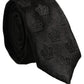 Men Black Crown Pattern Silk Adjustable Tied Necktie Tie