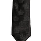 Men Black Crown Pattern Silk Adjustable Tied Necktie Tie