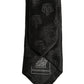 Men Black Crown Pattern Silk Adjustable Tied Necktie Tie