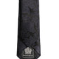 Men Black Floral Jacquard Adjustable Tied Necktie Tie