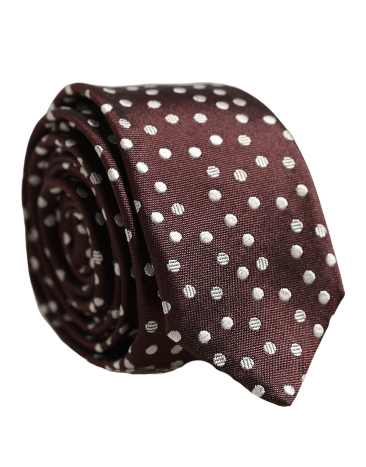 Men Burgundy Polka Dot Silk Adjustable Tied Necktie Tie
