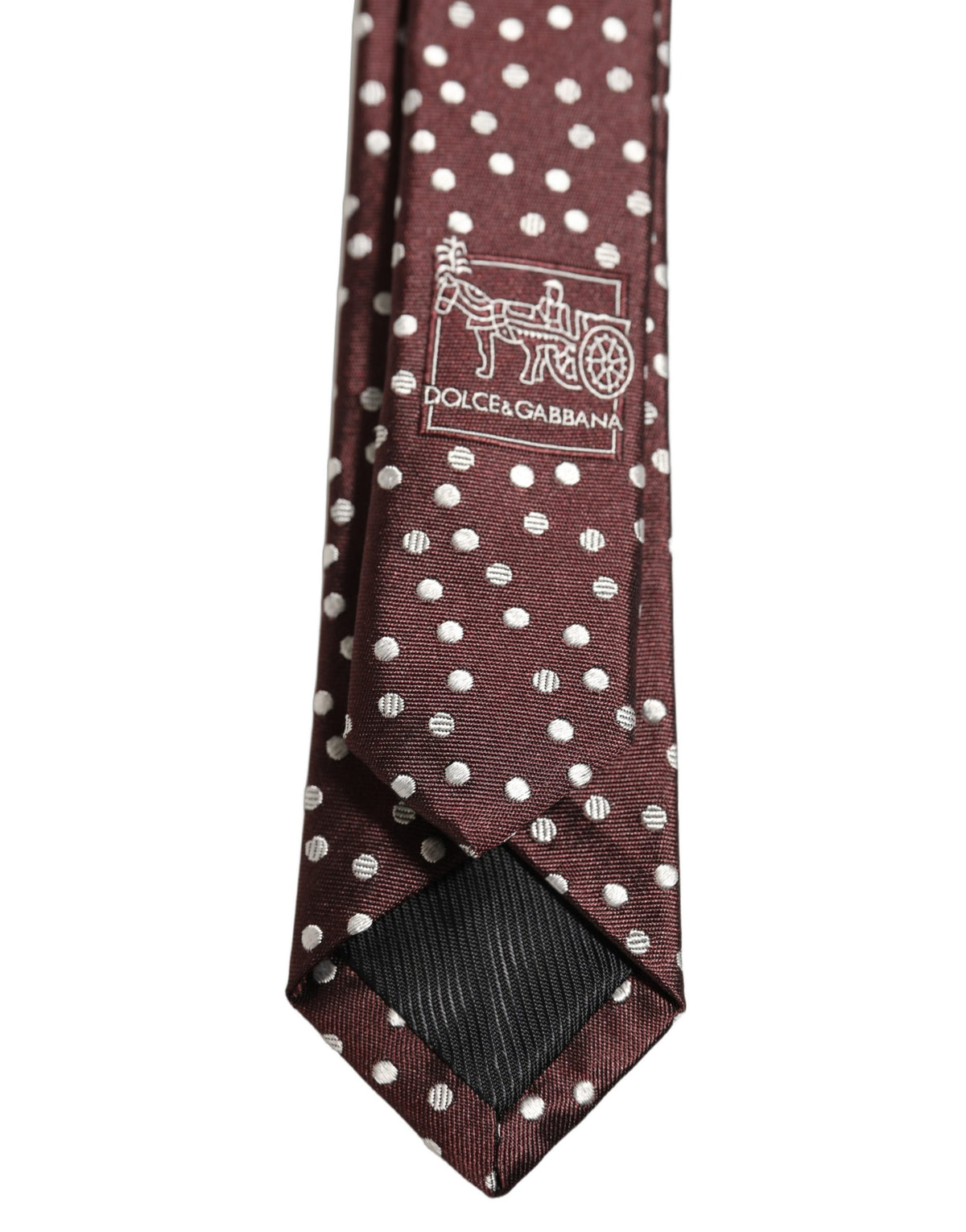 Men Burgundy Polka Dot Silk Adjustable Tied Necktie Tie