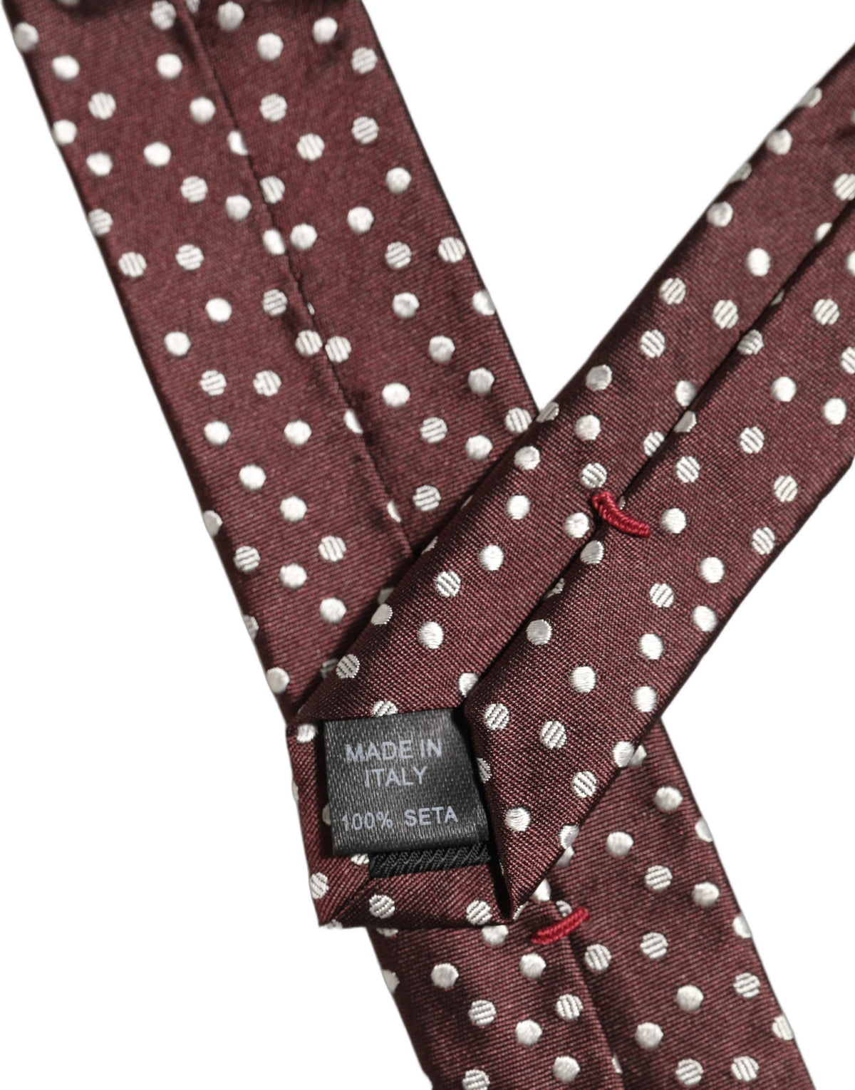 Men Burgundy Polka Dot Silk Adjustable Tied Necktie Tie