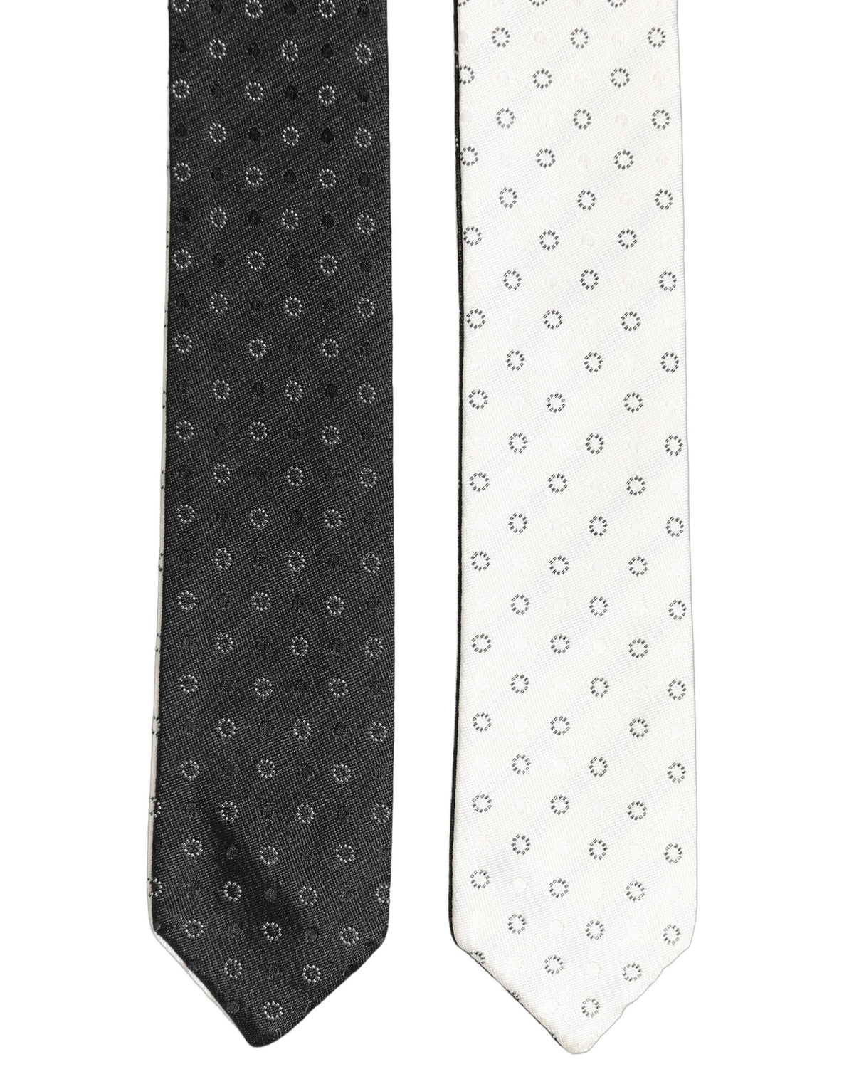 Black White Geometric Silk Adjustable Tied Necktie Tie