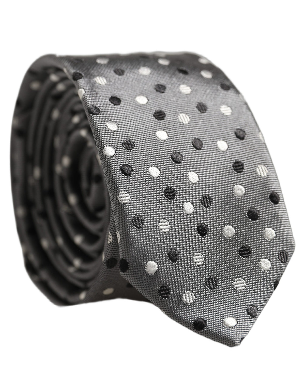 Men Gray Polka Dot Silk Adjustable Tied Necktie Tie
