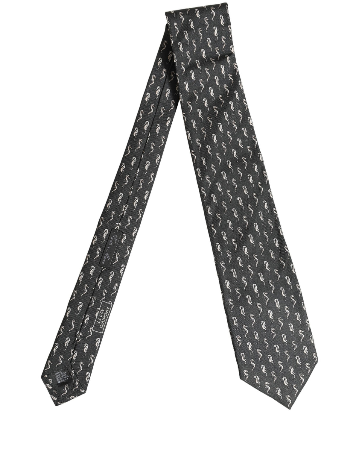 Men Black Seahorse Silk Adjustable Tied Necktie Tie