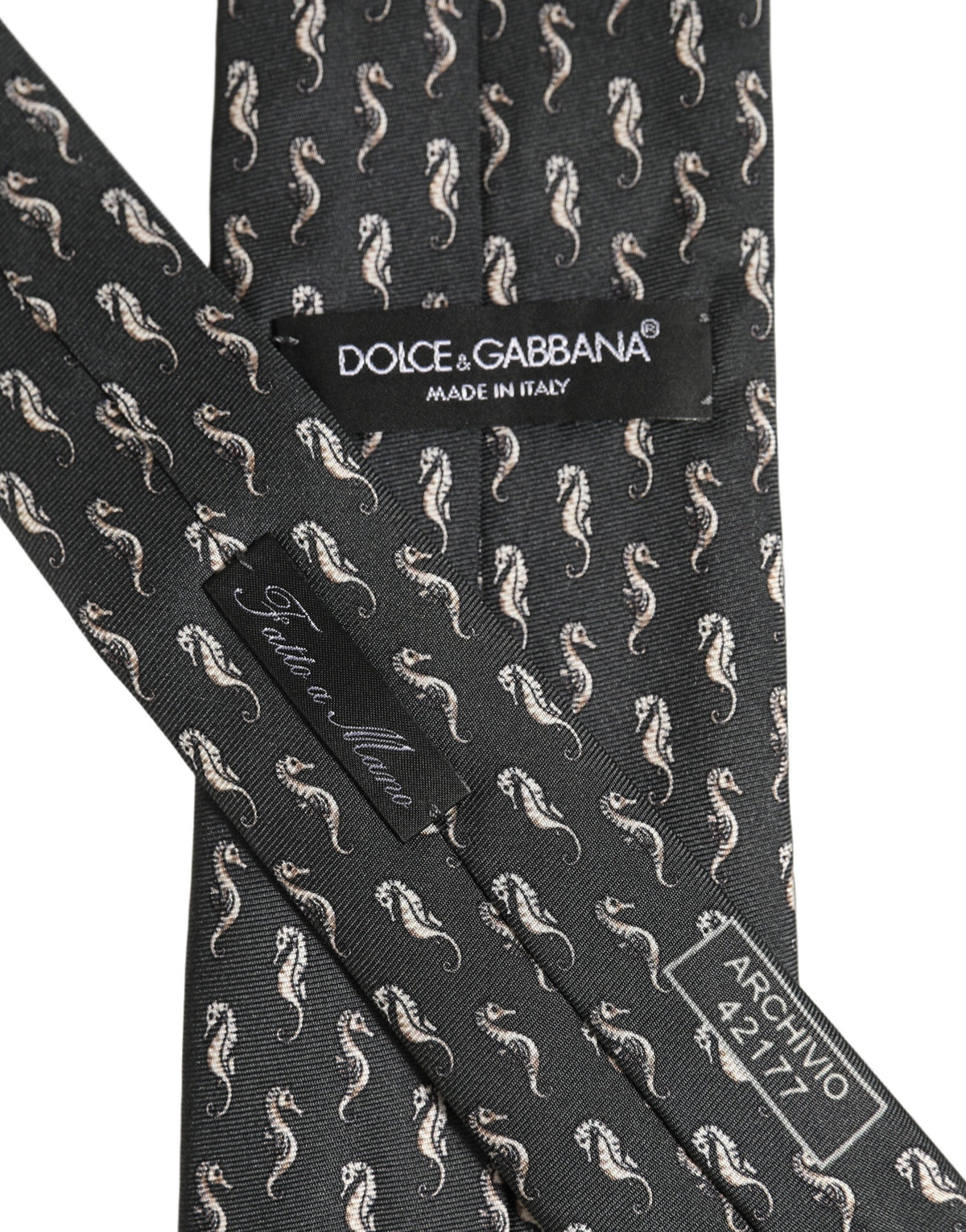 Men Black Seahorse Silk Adjustable Tied Necktie Tie