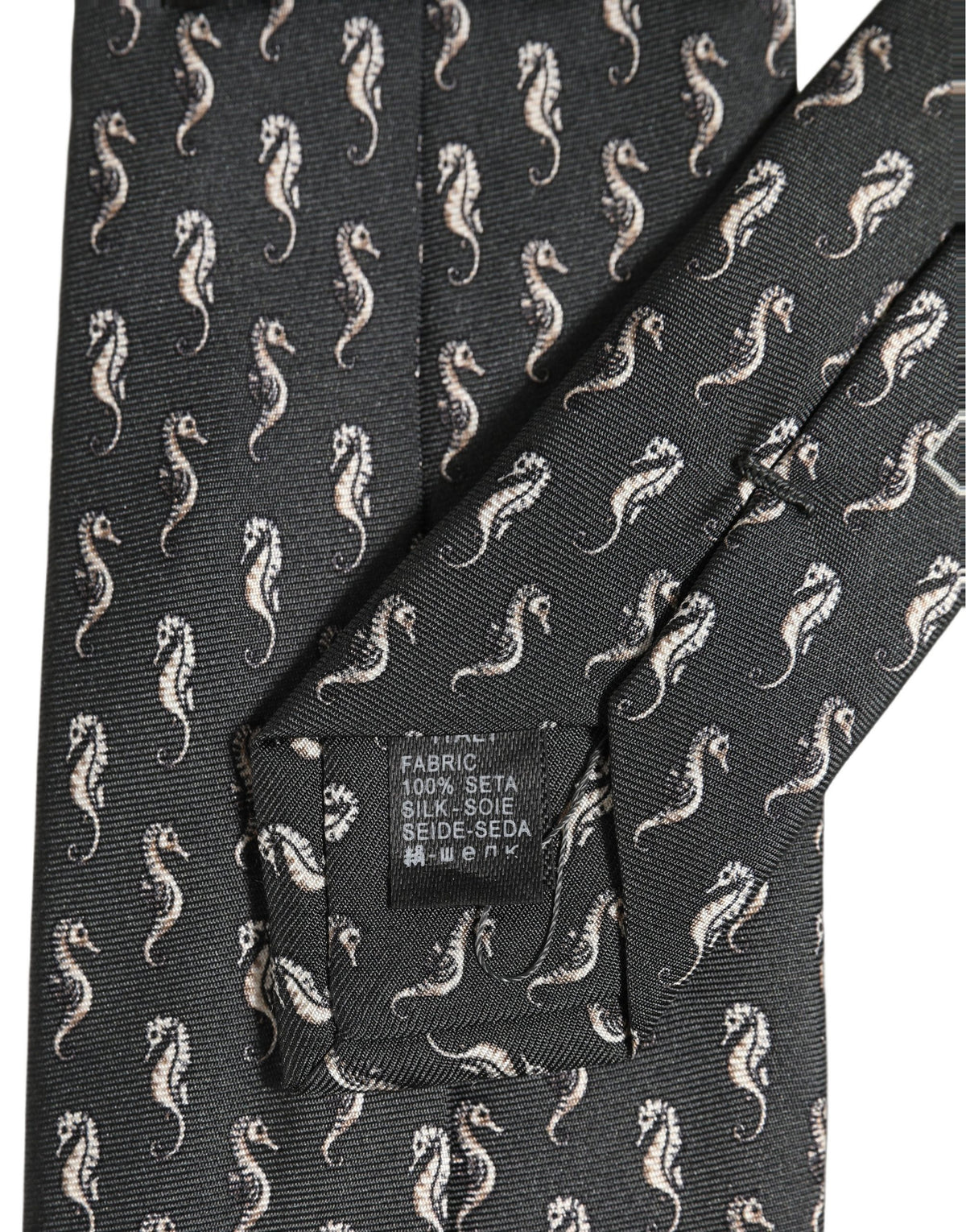 Men Black Seahorse Silk Adjustable Tied Necktie Tie