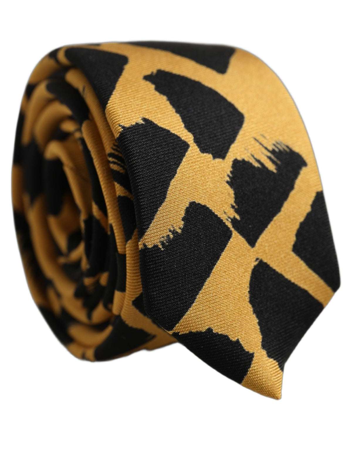 Yellow Black Abstract Silk Adjustable Tied Necktie Tie
