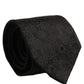 Men Black Silk Geometric Adjustable Tied Necktie Tie
