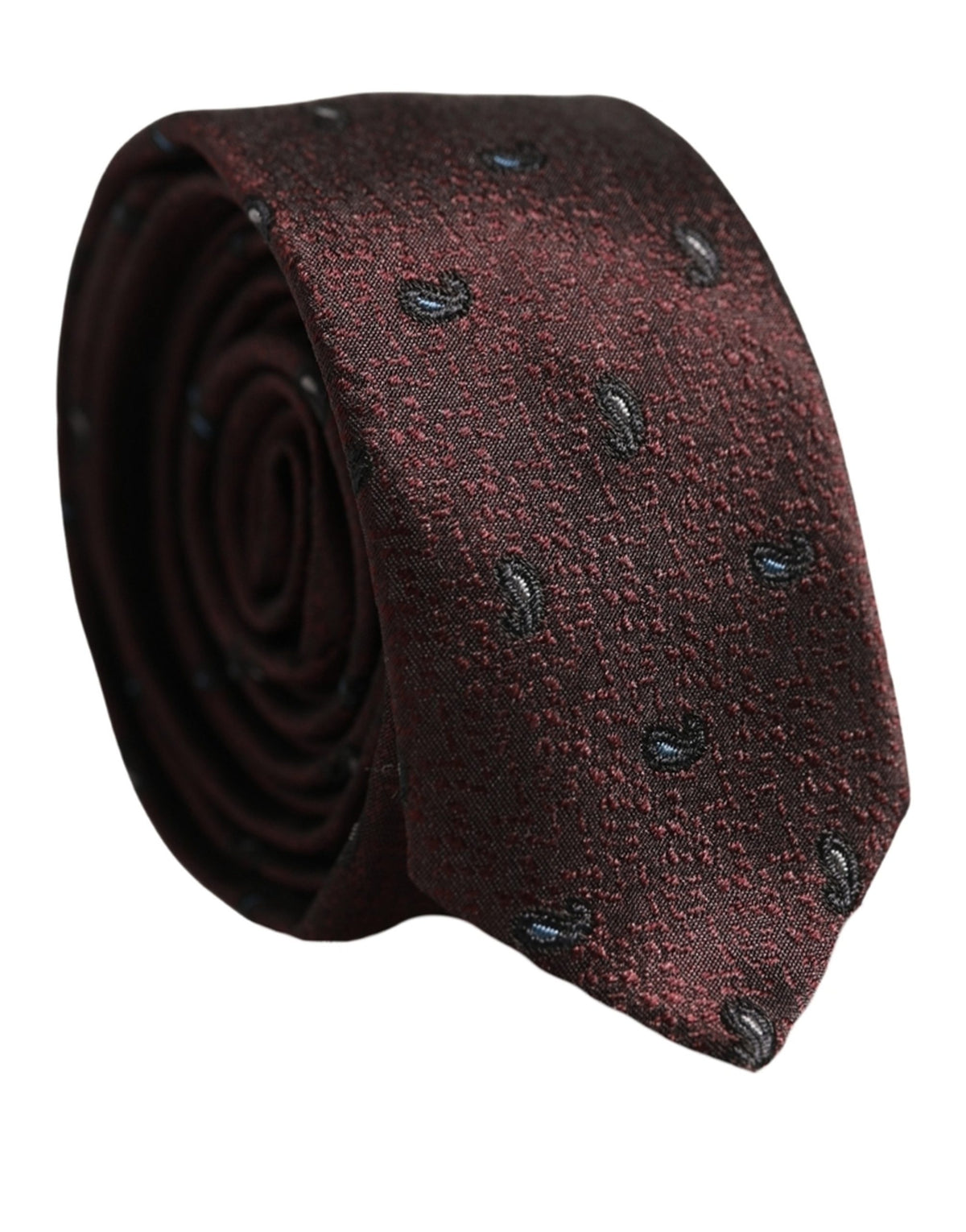 Men Burgundy Silk Paisley Adjustable Tied Necktie Tie