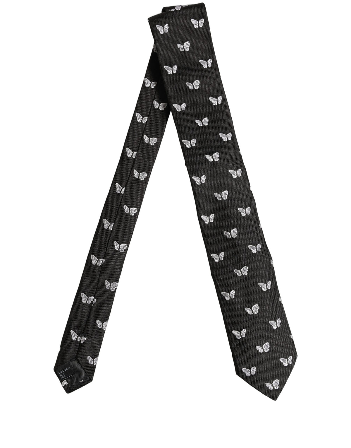 Men Black Silk Butterfly Adjustable Tied Necktie Tie