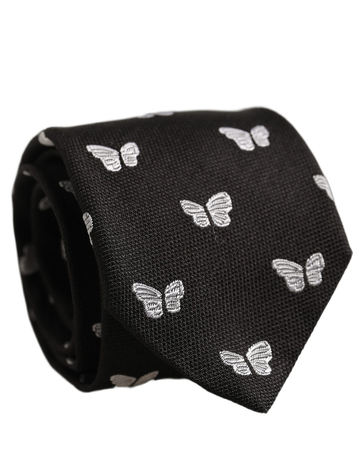 Men Black Silk Butterfly Adjustable Tied Necktie Tie