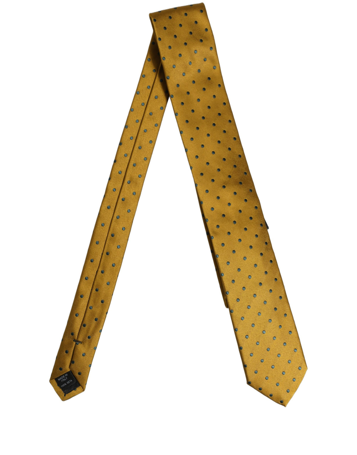 Men Mustard Silk Polka Dot Adjustable Tied Necktie Tie