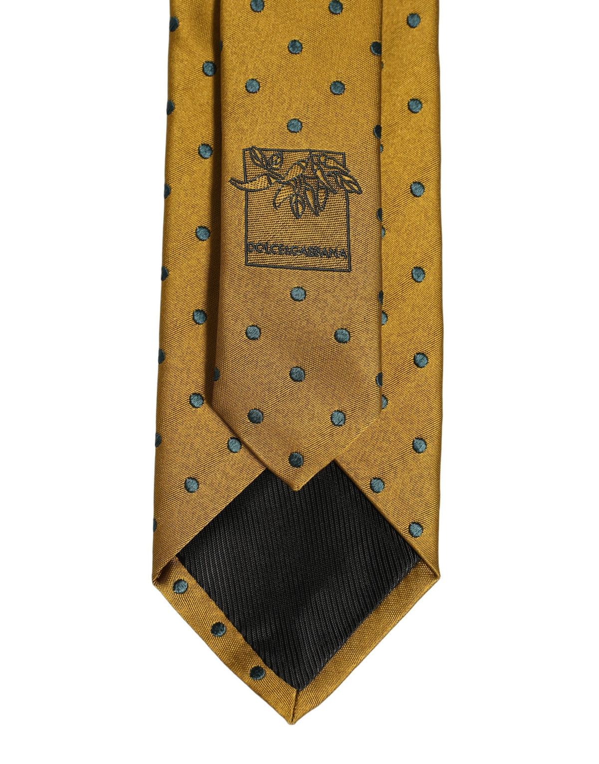 Men Mustard Silk Polka Dot Adjustable Tied Necktie Tie