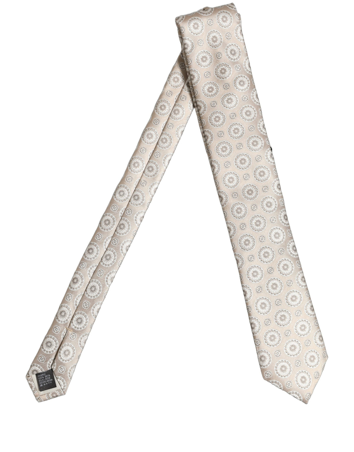 Beige Silk Medallion Circle Adjustable Tied Necktie Tie