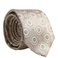 Beige Silk Medallion Circle Adjustable Tied Necktie Tie
