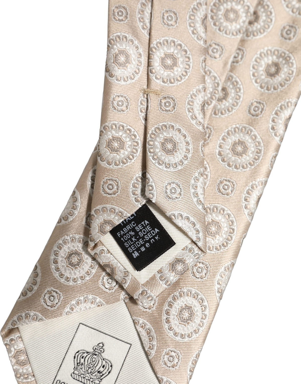Beige Silk Medallion Circle Adjustable Tied Necktie Tie