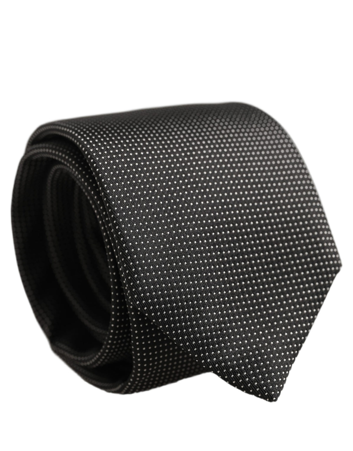 Black Silk Micro Polka Dot Adjustable Tied Necktie Tie