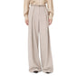 Beige Elastane Casual Pants