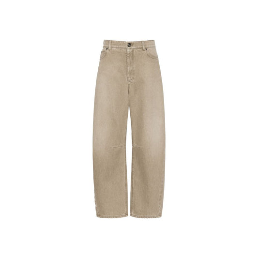 Beige Cotton Boyfriend Jeans