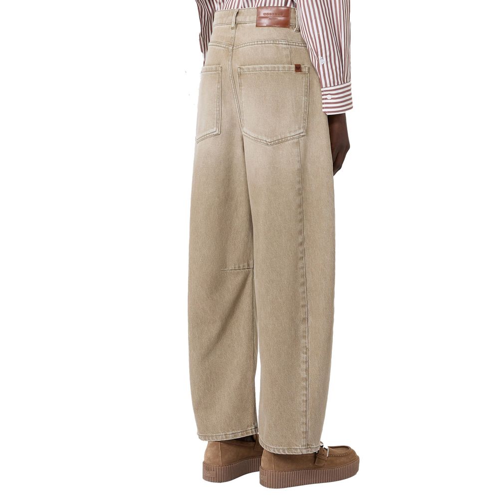 Beige Cotton Relaxed Fit Jeans