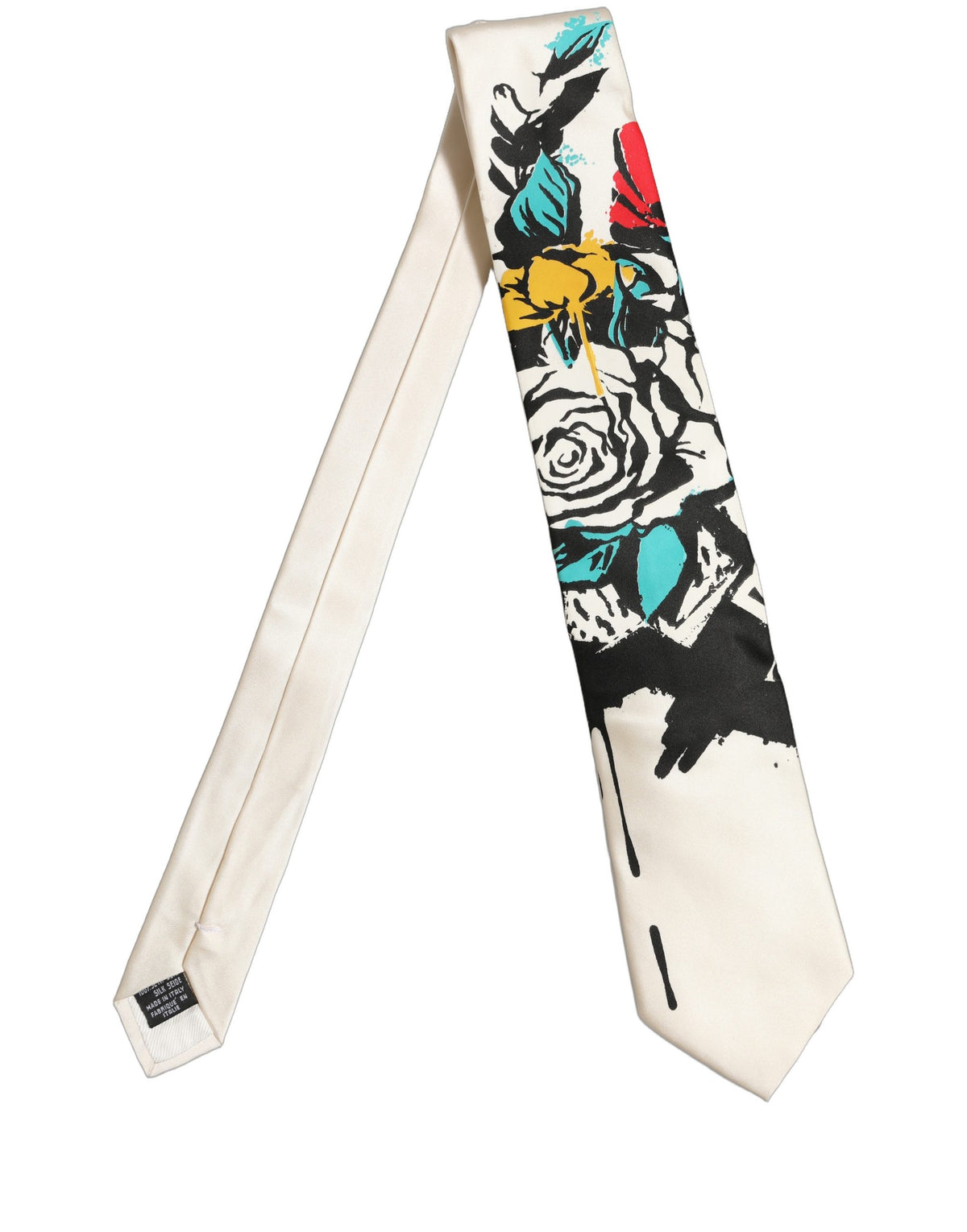 White Silk Floral Graphic Adjustable Tied Men Necktie Tie