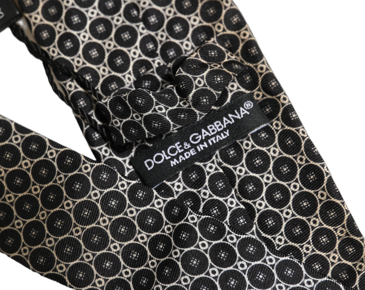 Black White Geometric Silk Adjustable Necktie Accessory Tie