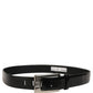 Black Leather Silver Tone Metal Buckle Belt